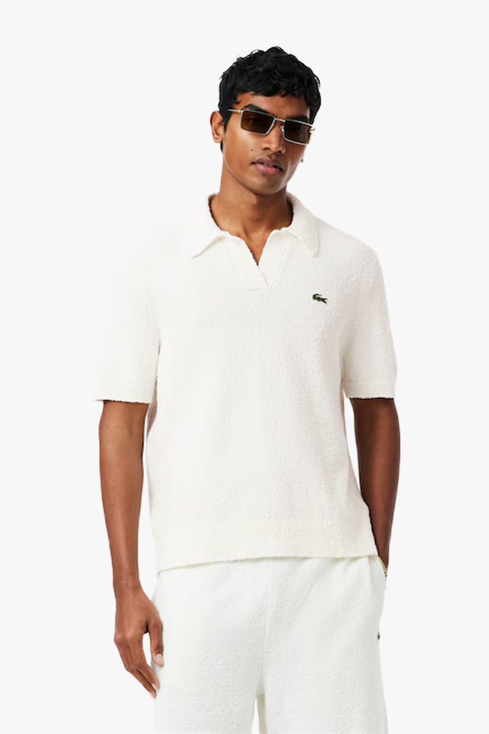 COTTON BLEND BOUCLÉ POLO COLLAR  SWEATER