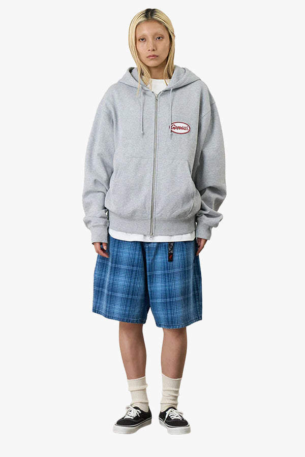 OVAL PATCH ZIP HOODED SWEATSHIRT