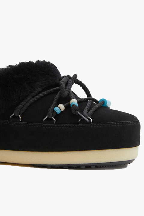 Suede Beads Black Mules