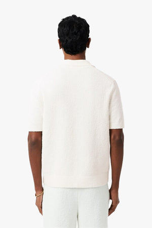 COTTON BLEND BOUCLÉ POLO COLLAR  SWEATER